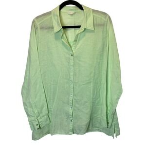 Eileen Fisher Women's Lime Green Size Small Linen Button Up Shirt Tunic Top‎